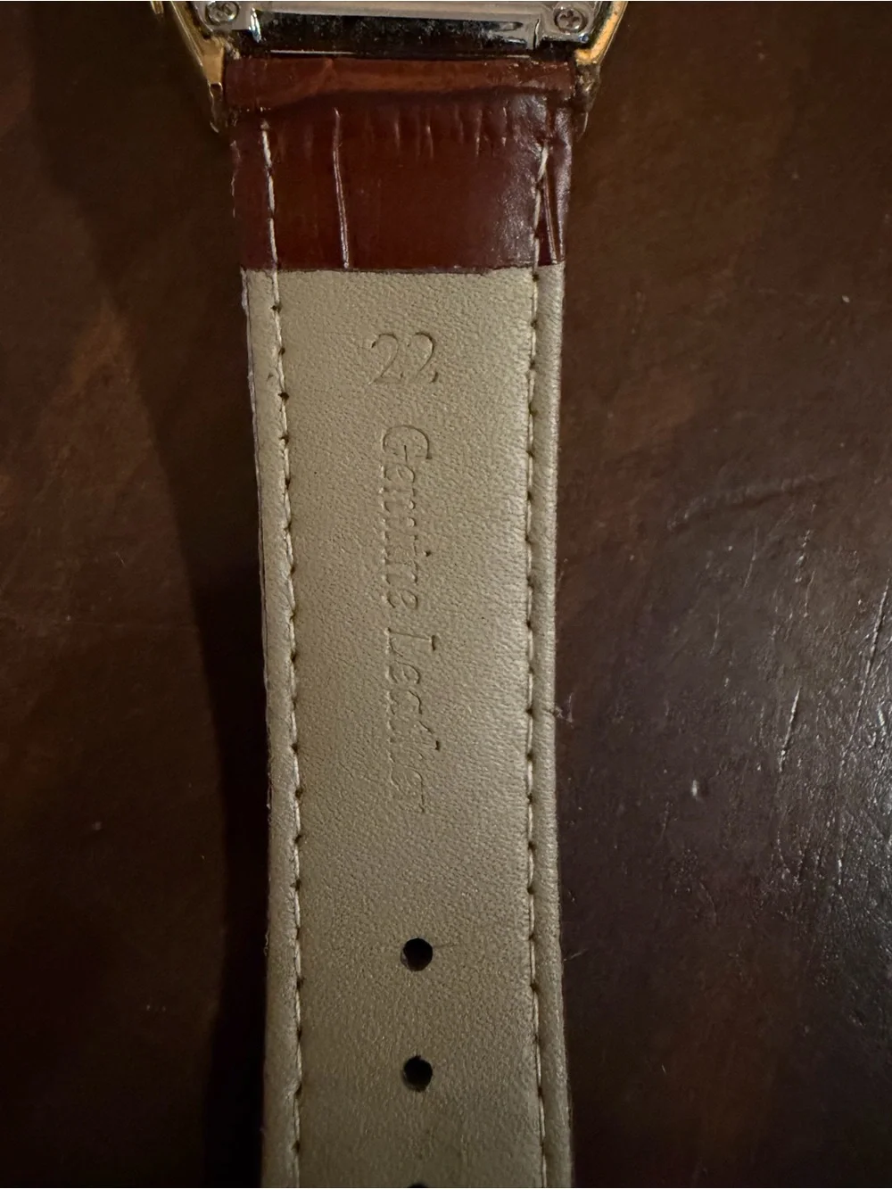 SEWUR Gold-Toned Bold Tonneau Face with Brown Leather Band